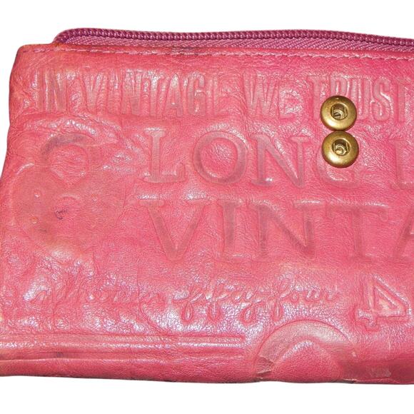 Rare Vintage Soft Red Leather "Long Live Vintage" Imprinted Fossil Wallet - Picture 9 of 12
